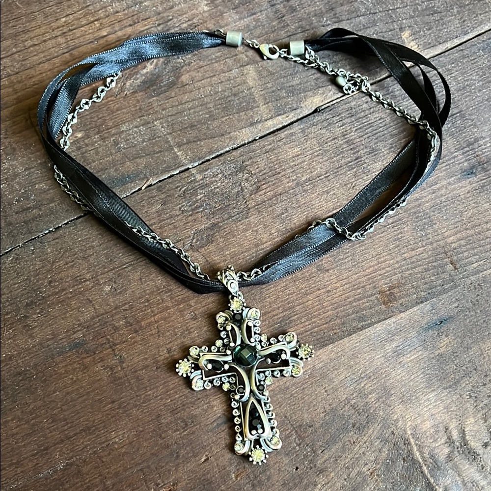 Black and Silver Cross Pendant Necklace